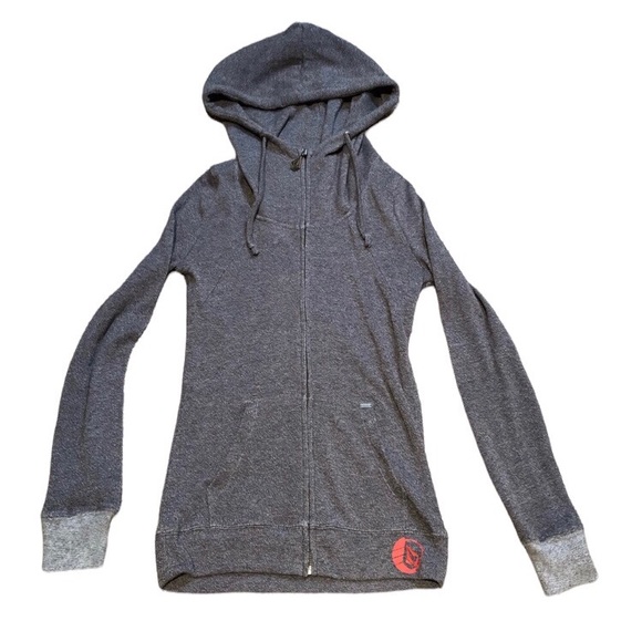 Women’s Volcom Heather-Gray Zip-Up Hoodie w/ a Raised Neck - Picture 3 of 16